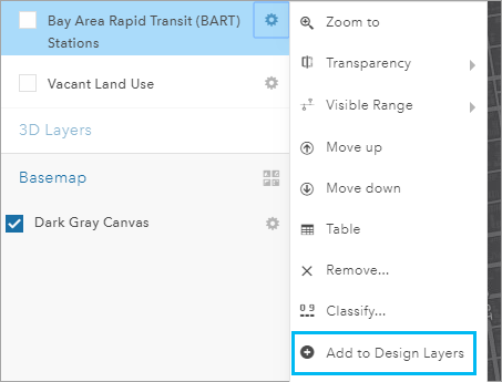 Add to Design Layers menu option